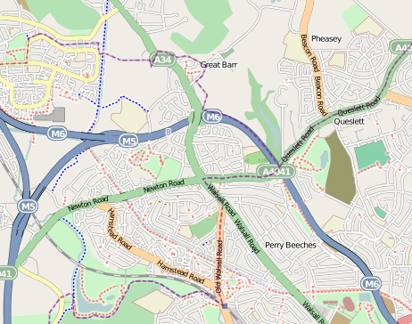 Map showing Great Barr Area